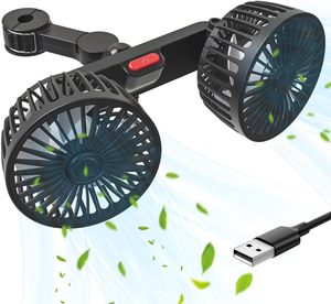 Travel: Dual-Head Car Fan Quiet Cooling with 3 Speeds, 360 Rotation & 180cm USB Cable
