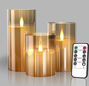 Flameless LED Tea Light Candles Battery Powered 3pcs Gold