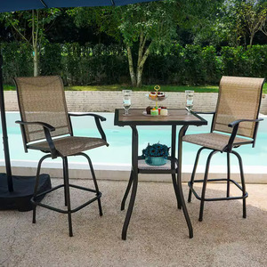 Furniture: 3Pcs Outdoor Patio Bar Stools Set, Swivel Bistro Chairs with High Back