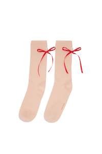 Simone Rocha: BOW PEARL SOCKS IN ROSE/RED/PEARL, AW23
