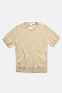 CASHMERE SHORT SLEEVE SWEATER IN BEIGE, SS25