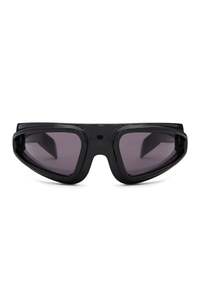 Rick Owens: SHINY RYDER SUNGLASSES IN BLACK/BLACK, SS24