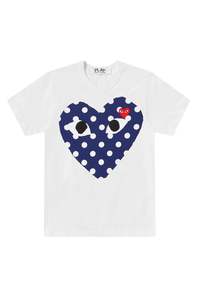 Gifts For Men: WHITE T SHIRT WITH BLUE POLKA DOT HEART, SS25