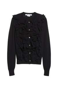 Womens Knitwear: RUFFLE BUTTON-UP CARDIGAN IN BLACK , FW25