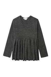 Womens Knitwear: RUFFLE PEPLUM SWEATER IN CHARCOAL, FW25