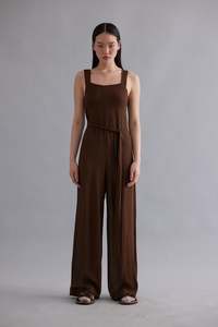 Womens Trousers: SYNERGY-LONG IN BARK,SS26