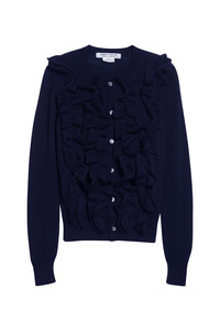 Womens New Arrivals: RUFFLE BUTTON-UP CARDIGAN IN NAVY, FW25