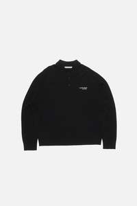 Womens Sweatshirts: WOOL KNIT L/S POLO IN BLACK, SS26