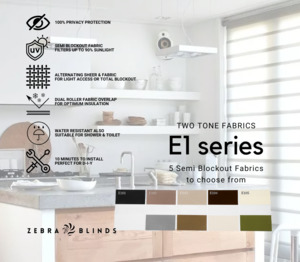 Semi Blockout Roller Blinds Fabric: E1 Series Semi Blockout Zebra Blinds - 5 Colour Options Available