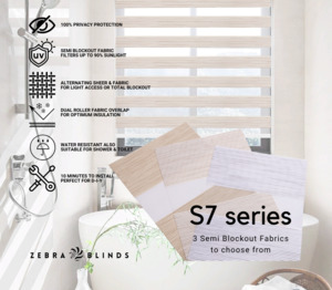 S7 Series Semi Blockout Zebra Blinds - 3 colour options