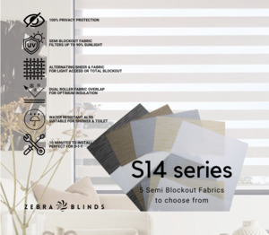 Semi Blockout Roller Blinds Fabric: S14 Series Semi Blockout Zebra Blinds - 5 Colour Options Available