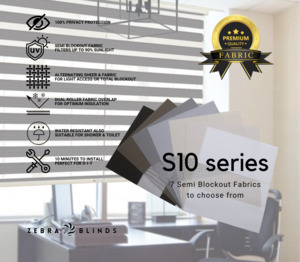 Semi Blockout Roller Blinds Fabric: S10 Series Semi Blockout Zebra Blinds - 7 Colour Options Available
