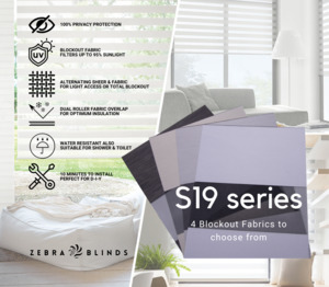 Blockout Roller Blinds Fabric: S19 Series Blockout Zebra Blinds - 4 colour options