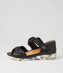 Doxie W Black Bright Floral Leather Sandals by Ziera