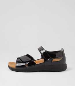 Products: Bronn Xw Black Patent Leather Sandals by Ziera