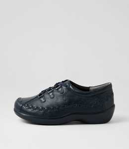 Allsorts Xw Navy Leather Lace Up Flats by Ziera