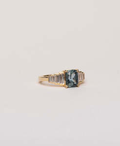 Fides Engagement Ring - 18k Yellow Gold, Octagon Cut Teal Sapphire 2.10 carat