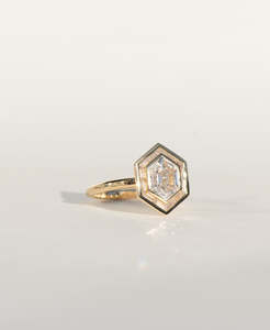 Frida Halo Engagement Ring - 18k Yellow Gold, Elongated Hexagonal Step Cut Lab G&hellip;