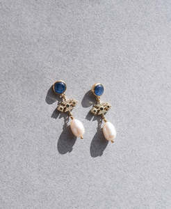One Of A Kind: Kaya Earrings - 22k Gold Vermeil, Pearl & Kyanite