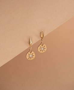 Gold Earrings: Eclipse Earrings - 22k Gold Vermeil, White Zircon