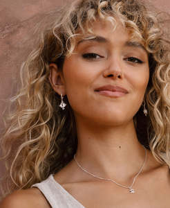 Gemstone Earrings: Reya Hoops - 925 Sterling Silver, White Topaz