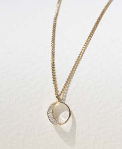 New Moon Necklace - 9k Yellow Gold, Diamond