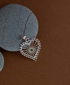 Silver Necklaces: Amor Charm - 925 Sterling Silver, Chrome Diopside