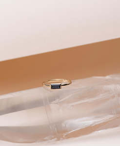 Solid Gold Platinum Rings: Mon Petit Stacker Ring - 9k Yellow Gold, Baguette Cut Blue Sapphire