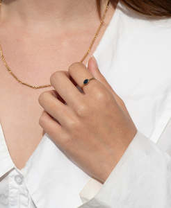 Mon Petit Stacker Ring - 9k Yellow Gold, Oval Cut Blue Sapphire