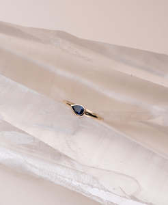 Mon Petit Stacker Ring - 9k Yellow Gold, Pear Cut Blue Sapphire