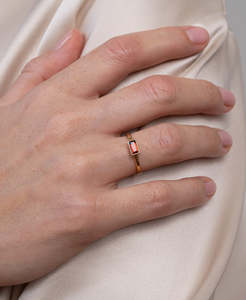 Gold Rings: Mon Petit Stacker Ring - 22k Gold Vermeil, Baguette Garnet