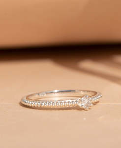 Anchored Stacker Ring - 925 Sterling Silver, White Zircon