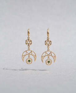 2nd Anniversary: Balance Earrings - 22k Gold Vermeil, Chrome Diopside