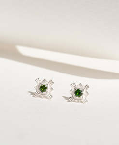Earrings: Inka Studs - 925 Sterling Silver, Chrome Diopside