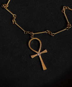 10th Anniversary: Ankh Necklace - 22k Gold Vermeil, Peach Zircon