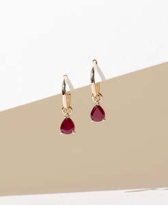 Dew Drop Hoops - 9k Yellow Gold, Ruby