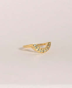 Sapphire Rings: Deco Sun Band - 18k Yellow Gold, Round Mixed Cut Green Sapphire 0.37 carat