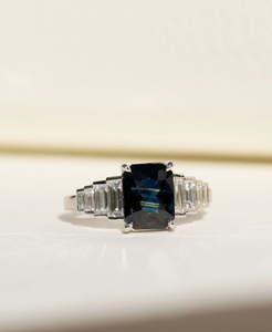 Sapphire Rings: Fides Engagement Ring - Platinum, Fancy Cut Teal Sapphire 2.39 carat