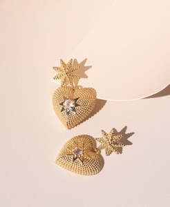 Siempre Aroha: Brave Heart Earrings - 22k Gold Vermeil, Rose Quartz