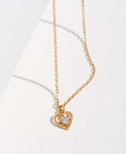 Siempre Aroha: Kind Heart Necklace - 22k Gold Vermeil, White Zircon