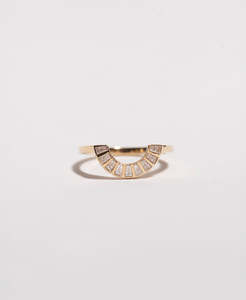 Stacking Rings: Deco Sun Band - 18k Yellow Gold, Tapered Baguette Cut Diamond 0.29 carat