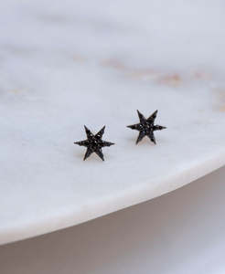 Earrings: Mini Anahata Studs - 9k Yellow Gold, Black Diamond