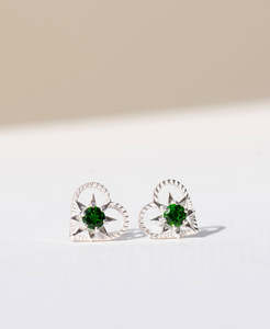 Kind Heart Earrings - 925 Sterling Silver, Chrome Diopside