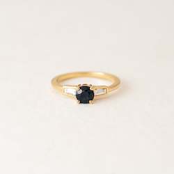 Blue Sapphire with Tapered Baguette Diamonds in 18ct Yellow Gold