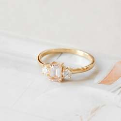 Pink Emerald Cut Sapphire with Diamonds in Yellow Gold
