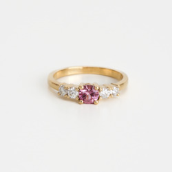 Pink Sapphire & Diamond Five Stone Ring in Yellow Gold