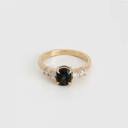 Oval Green Sapphire & Diamond Five Stone Ring