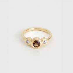Brown Sapphire & Diamond Bezel Set Three Stone Ring
