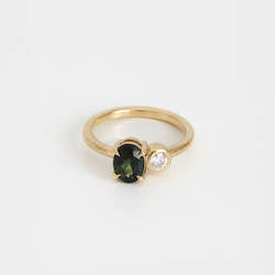 Ready To Wear: Green Sapphire & Bezel Set Diamond Mismatch Ring