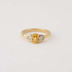 Rings: Yellow Sapphire with Two Diamonds in 18ct Yellow Gold